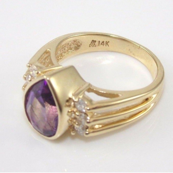 14kt Gold Purple Amethyst Diamond Ring - Size 5.25 - Picture 3 of 5